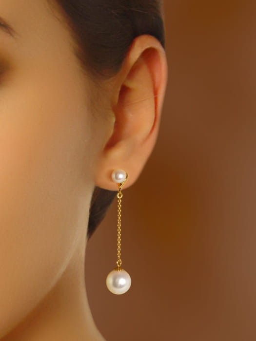 Wiszące złote kolczyki z perłami Akoya EA-90W-SHYG14-CH2P 2