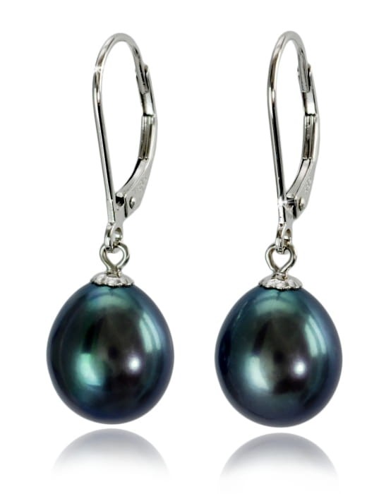 Kolczyki złote z czarnymi perłami 9-10 mm EF-100BDS-LVWG14-CSEV