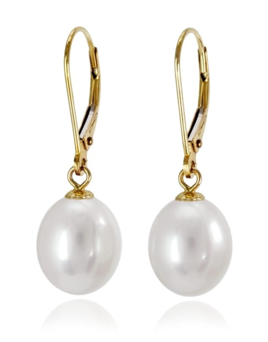 Złote kolczyki z perłami 9-10 mm EF-100WDS-LVYG14-CSEV