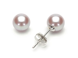 Kolczyki złote z lawendowymi perłami 6,5-7 mm (wzór CSES)