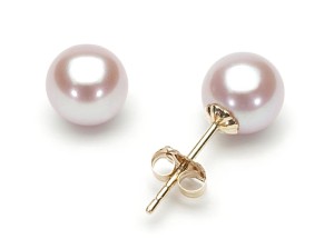 Złote kolczyki z lawendowymi perłami 6,5-7 mm (wzór CSES)