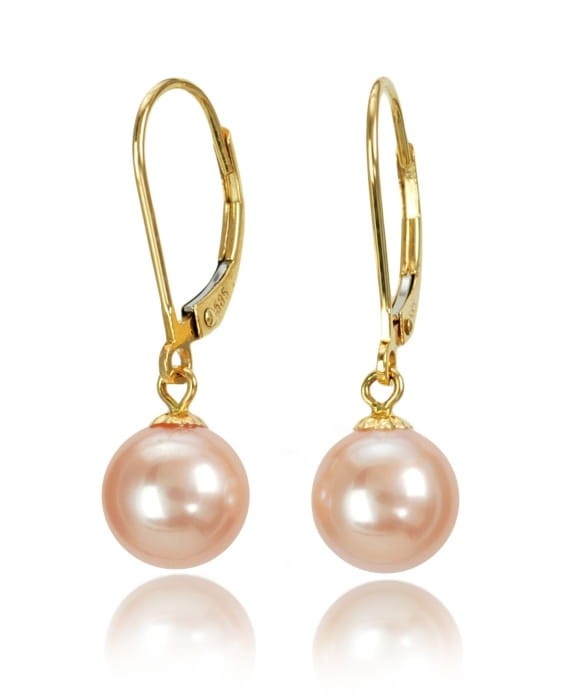 Złote kolczyki z różowymi perłami 8-8,5 mm EF-85P-LVYG14-CSEV