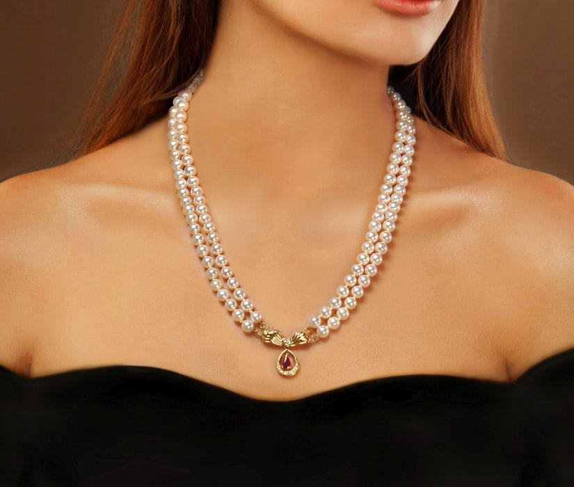 2-rzędowa kolia z pereł Akoya 6-6,5 mm KA2-65W-YG14DR-GDRP 3