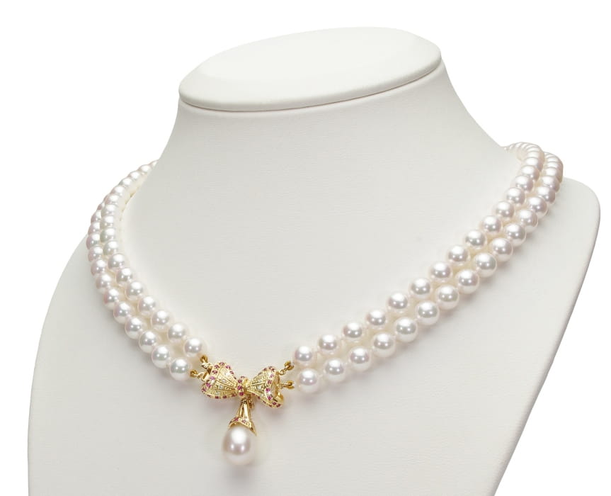 2-rzędowa kolia z pereł Akoya 6,5-7 mm KA2-70W-WPYG14DR-BWDP2 2