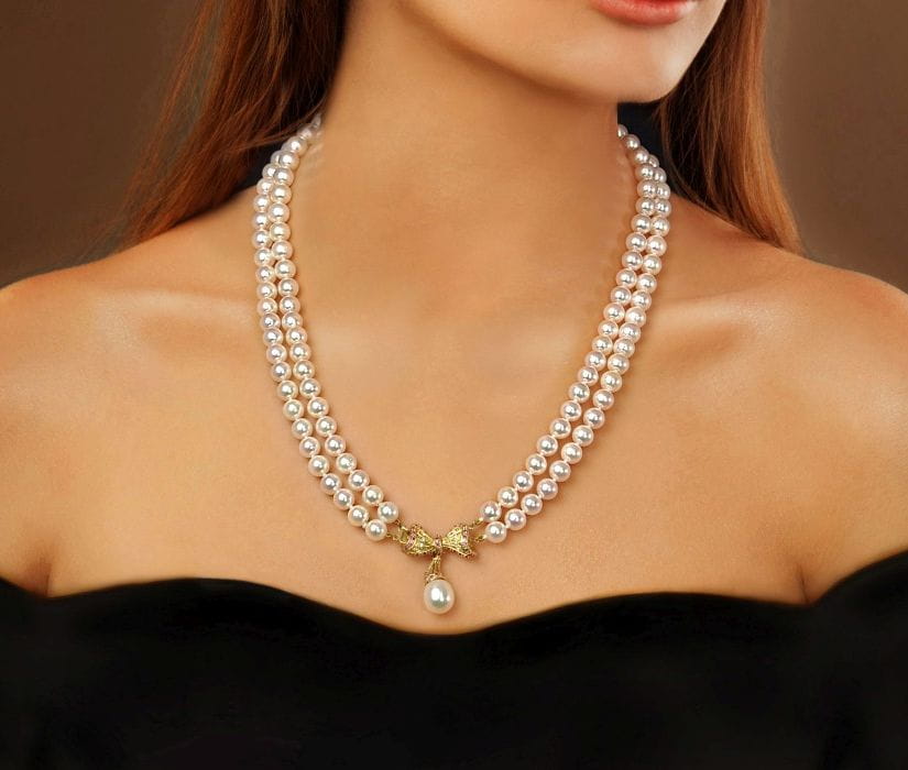 2-rzędowa kolia z pereł Akoya 6,5-7 mm KA2-70W-WPYG14DR-BWDP2 5