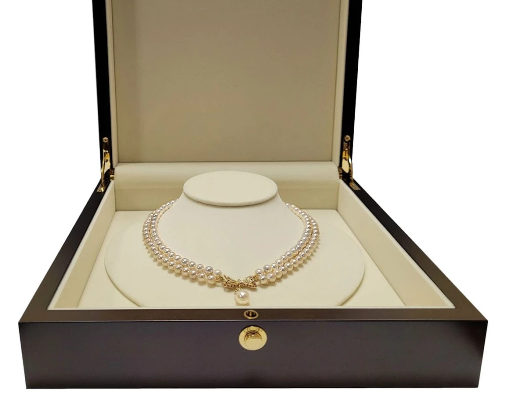 2-rzędowa kolia z pereł Akoya 6,5-7 mm KA2-70W-WPYG14DR-BWDP2 6