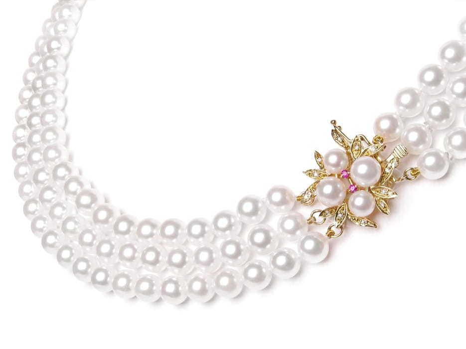 3-rzędowa kolia z pereł Akoya 6-6,5 mm KA3-65W-YG14DR-PFL