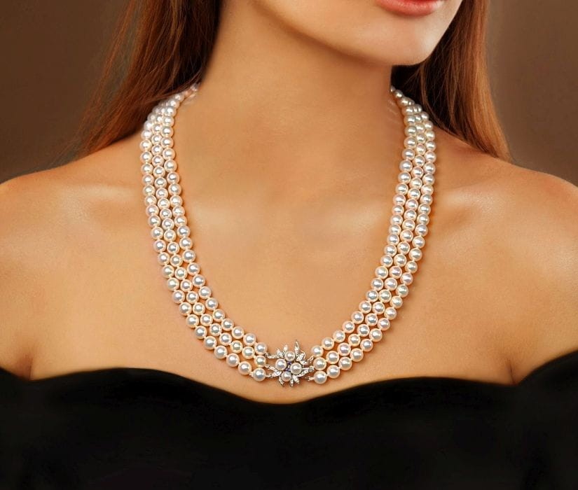 3-rzędowa kolia z pereł Akoya 6-6,5 mm KA3-65W-WG14DS-PFL 4