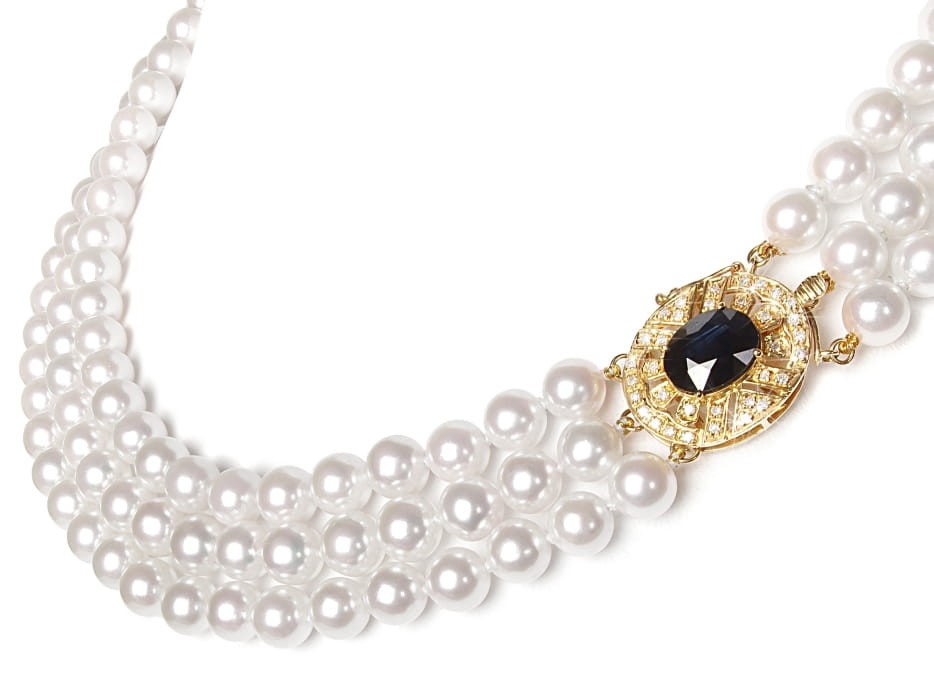 3-rzędowa kolia z pereł Akoya 6,5-7 mm KA3-70W-YG14DS-GOVL