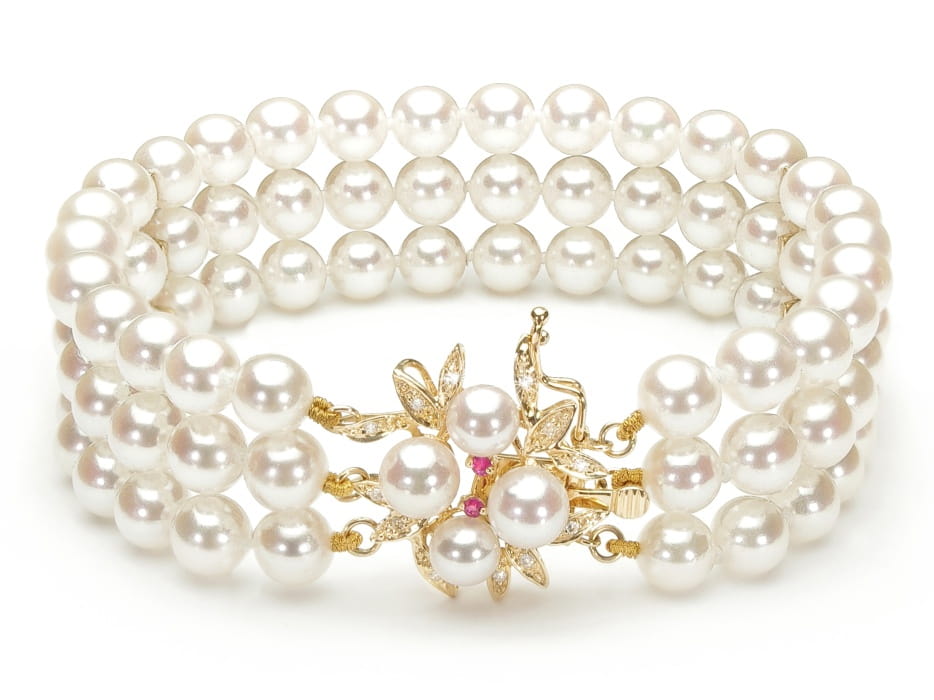 Bransoleta 3-rzędowa z perłami Akoya 6-6,5 mm BA3-65W-YG14DR-PFL