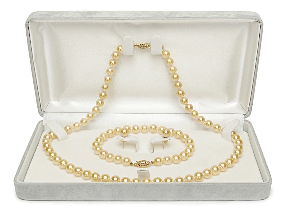 Komplet biżuterii ze złocistych pereł Akoya 6,5-7 mm SANBE-70G-FCYG14-CSS