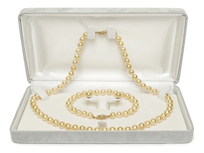 Komplet biżuterii ze złocistych pereł Akoya 6,5-7 mm (wzór CSS-YG)
